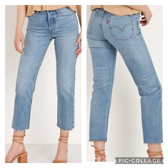Levi's Wedgie Straight Leg Raw Hem Cropped Rough Tide Jeans Women’s size 26 - Picture 1 of 16